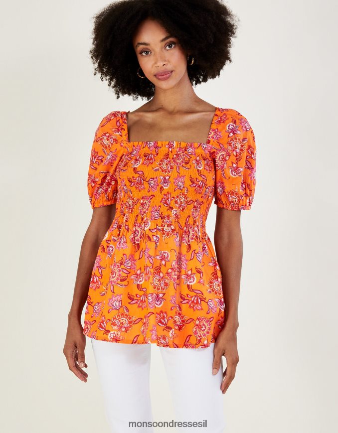 הַלבָּשָׁה Monsoon חלק עליון מחוך עם הדפס פרחים מכותנה בת קיימא תפוז נשים HTJ0TZ480