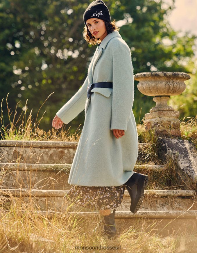 הַלבָּשָׁה Monsoon מעיל חכם צמר מוברש ג'ני עם פוליאסטר ממוחזר ירוק (מנטה) נשים HTJ0TZ481