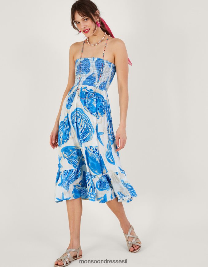 הַלבָּשָׁה Monsoon שמלת מידי בנדוו בנדנדה בהדפס מעטפת שֶׁנהָב נשים HTJ0TZ483