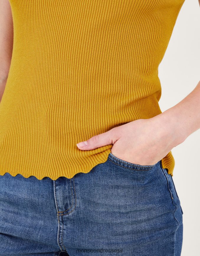 הַלבָּשָׁה Monsoon גופיית צווארון צלעות צהוב (אוקרה) נשים HTJ0TZ484