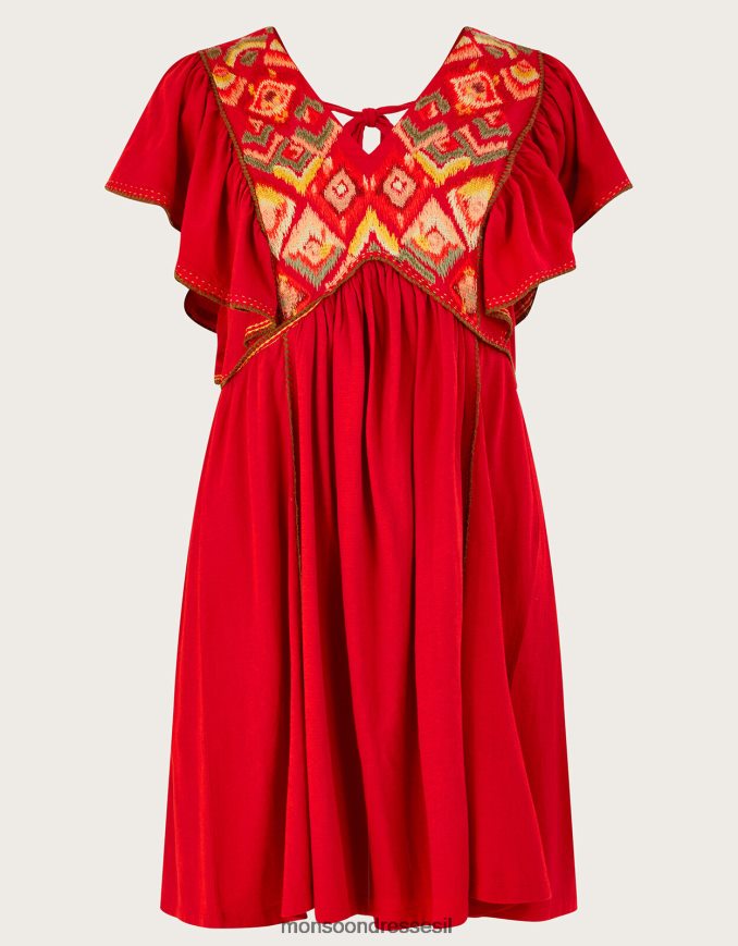 הַלבָּשָׁה Monsoon שמלת ג'רסי עם שרוולים רקומים אָדוֹם נשים HTJ0TZ485