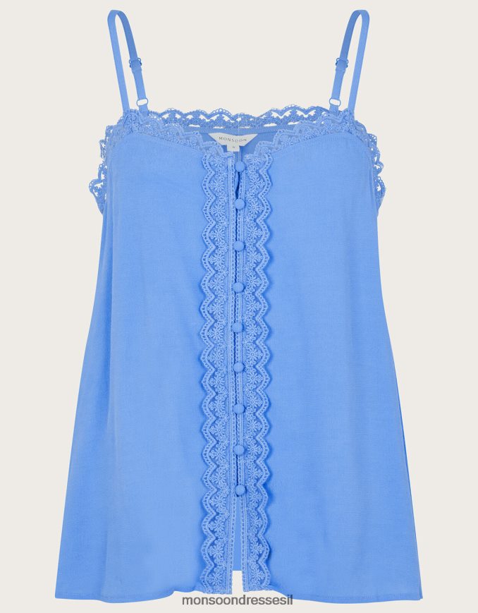 הַלבָּשָׁה Monsoon טופ קמי עם כפתור תחרה של ליילה כְּחוֹל נשים HTJ0TZ486