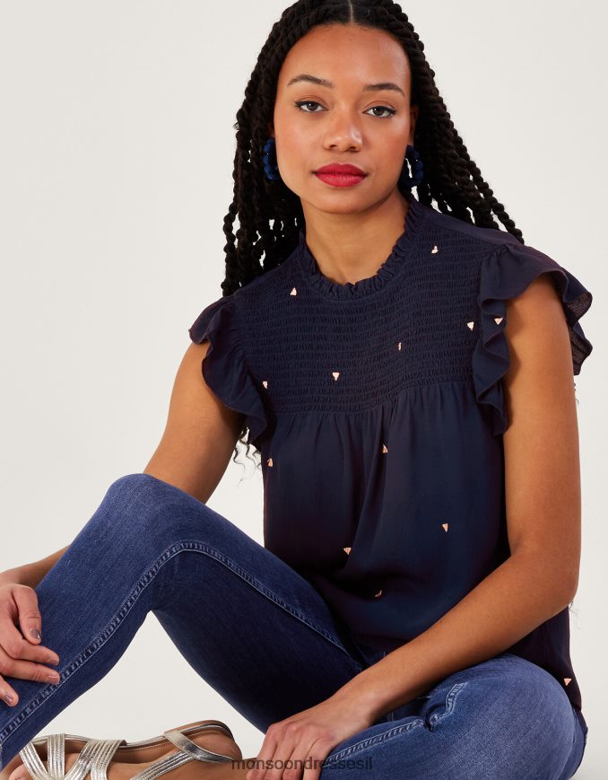 הַלבָּשָׁה Monsoon חלק עליון רקום דרלה בוויסקוזה בר קיימא כחול (צי) נשים HTJ0TZ487