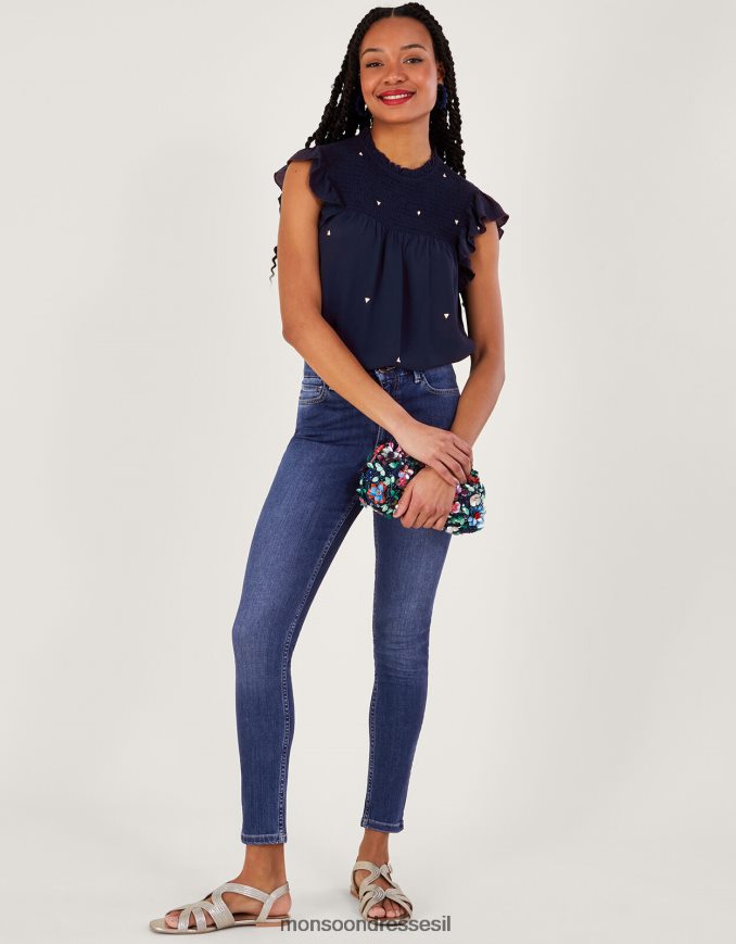 הַלבָּשָׁה Monsoon חלק עליון רקום דרלה בוויסקוזה בר קיימא כחול (צי) נשים HTJ0TZ487