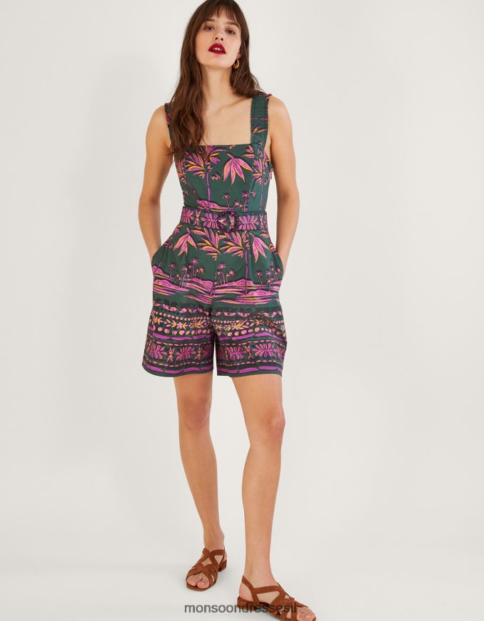 הַלבָּשָׁה Monsoon חליפת משחק בהדפס פדרה ירוק (חאקי) נשים HTJ0TZ491