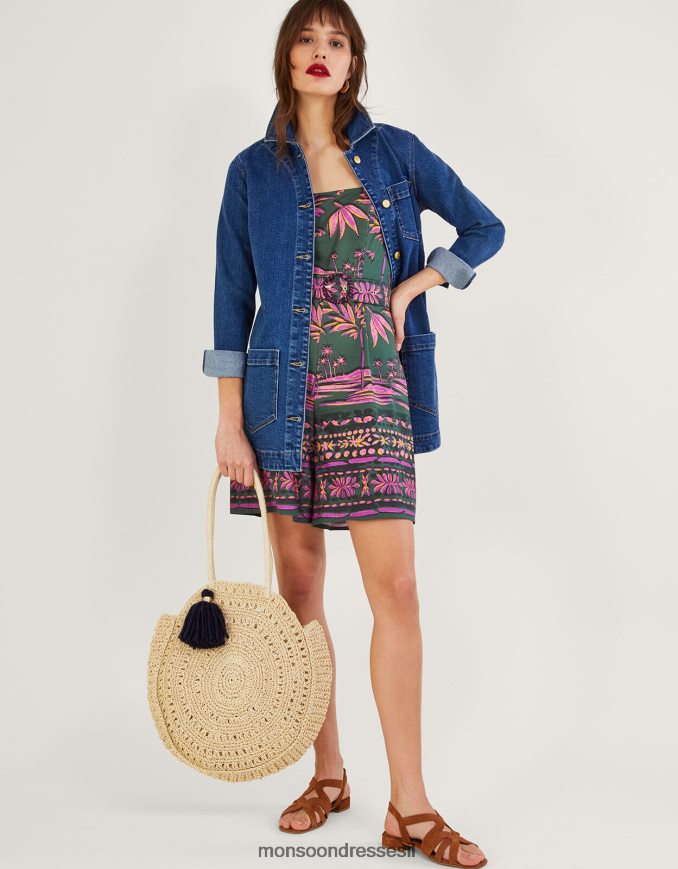 הַלבָּשָׁה Monsoon חליפת משחק בהדפס פדרה ירוק (חאקי) נשים HTJ0TZ491