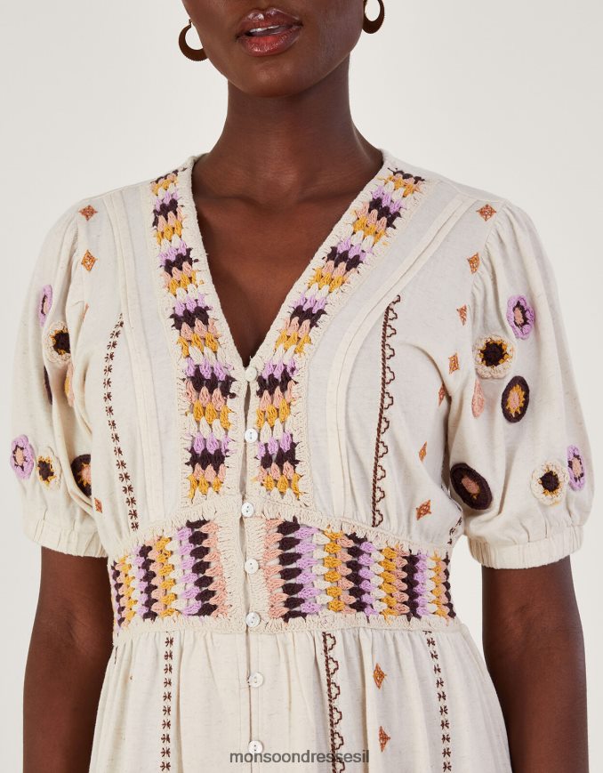 הַלבָּשָׁה Monsoon שמלת מידי בגזרת קרושה בתערובת פשתן טִבעִי נשים HTJ0TZ494