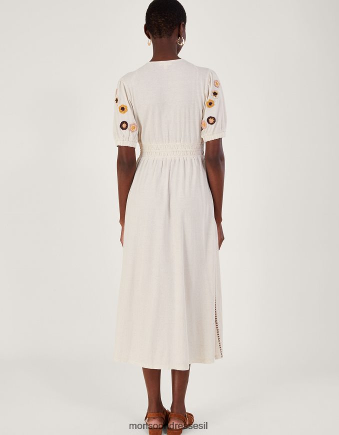 הַלבָּשָׁה Monsoon שמלת מידי בגזרת קרושה בתערובת פשתן טִבעִי נשים HTJ0TZ494