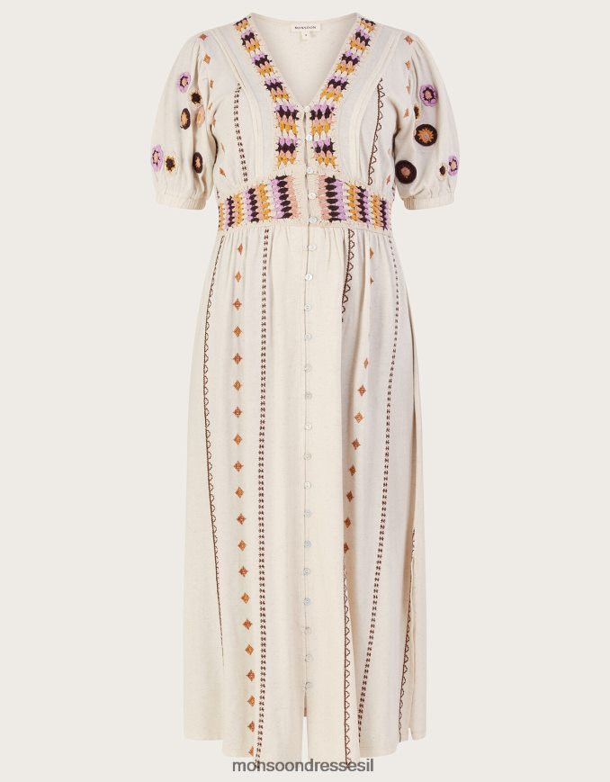 הַלבָּשָׁה Monsoon שמלת מידי בגזרת קרושה בתערובת פשתן טִבעִי נשים HTJ0TZ494