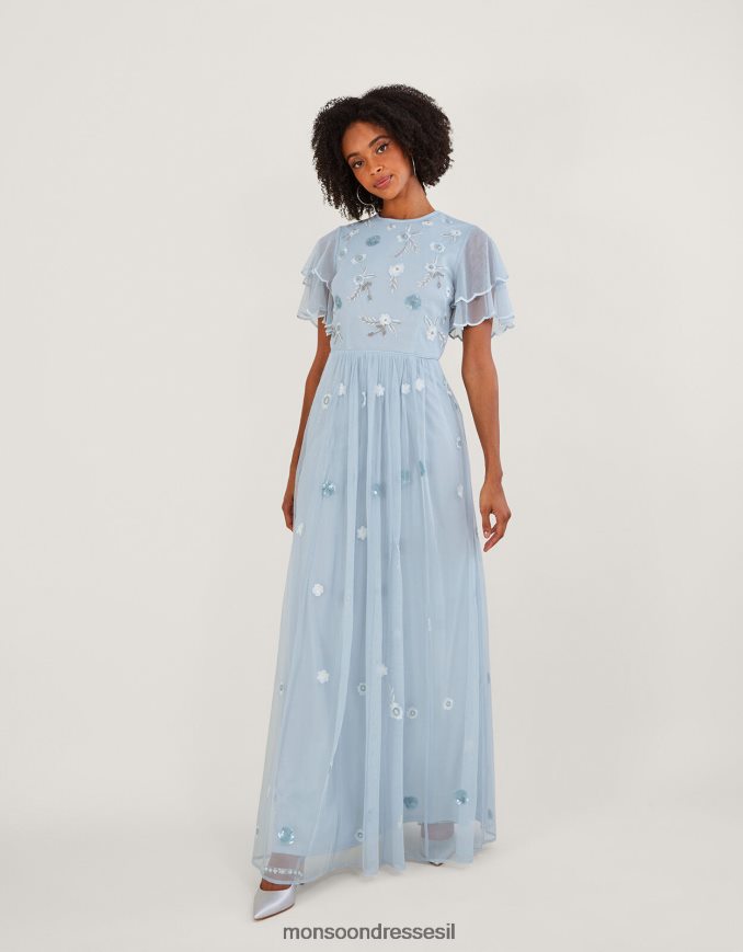 הַלבָּשָׁה Monsoon שמלת מקסי מעוטרת קתרין עם פוליאסטר ממוחזר ענן נשים HTJ0TZ497