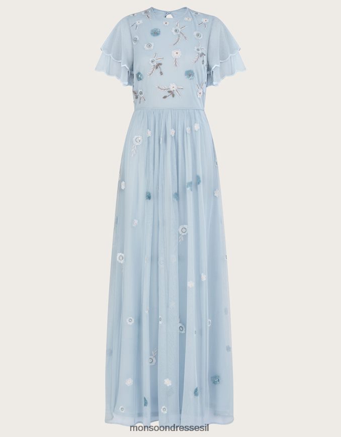 הַלבָּשָׁה Monsoon שמלת מקסי מעוטרת קתרין עם פוליאסטר ממוחזר ענן נשים HTJ0TZ497