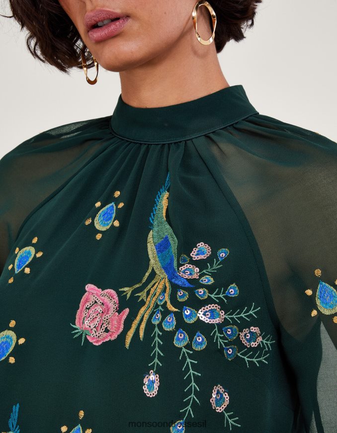 הַלבָּשָׁה Monsoon חולצה מעוטרת פרלה טווס ירוק (ירוק כהה) נשים HTJ0TZ4