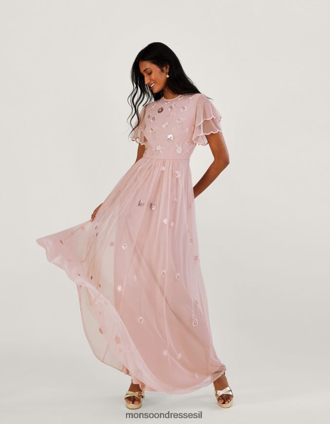 הַלבָּשָׁה Monsoon שמלת מקסי מעוטרת קתרין עם פוליאסטר ממוחזר ורוד (סומק) נשים HTJ0TZ501