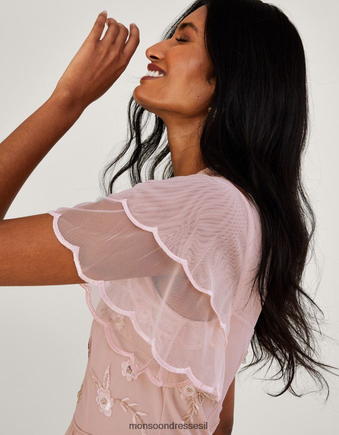 הַלבָּשָׁה Monsoon שמלת מקסי מעוטרת קתרין עם פוליאסטר ממוחזר ורוד (סומק) נשים HTJ0TZ501