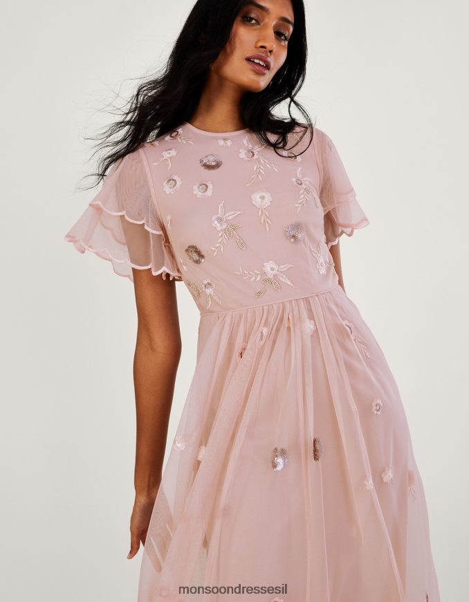 הַלבָּשָׁה Monsoon שמלת מקסי מעוטרת קתרין עם פוליאסטר ממוחזר ורוד (סומק) נשים HTJ0TZ501