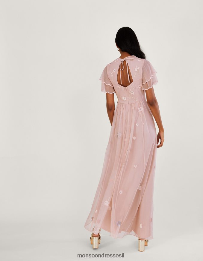 הַלבָּשָׁה Monsoon שמלת מקסי מעוטרת קתרין עם פוליאסטר ממוחזר ורוד (סומק) נשים HTJ0TZ501