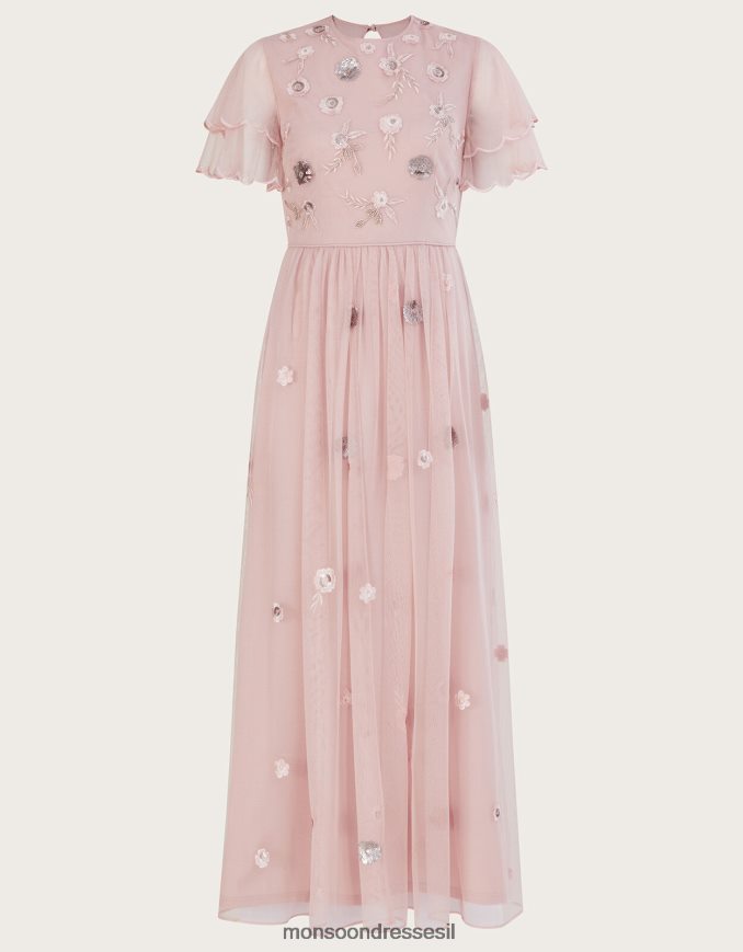 הַלבָּשָׁה Monsoon שמלת מקסי מעוטרת קתרין עם פוליאסטר ממוחזר ורוד (סומק) נשים HTJ0TZ501