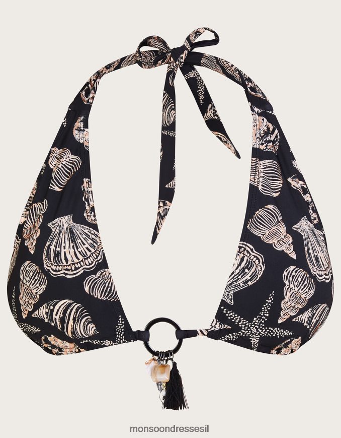 הַלבָּשָׁה Monsoon טופ ביקיני בהדפס מעטפת עם פוליאסטר ממוחזר שָׁחוֹר נשים HTJ0TZ503
