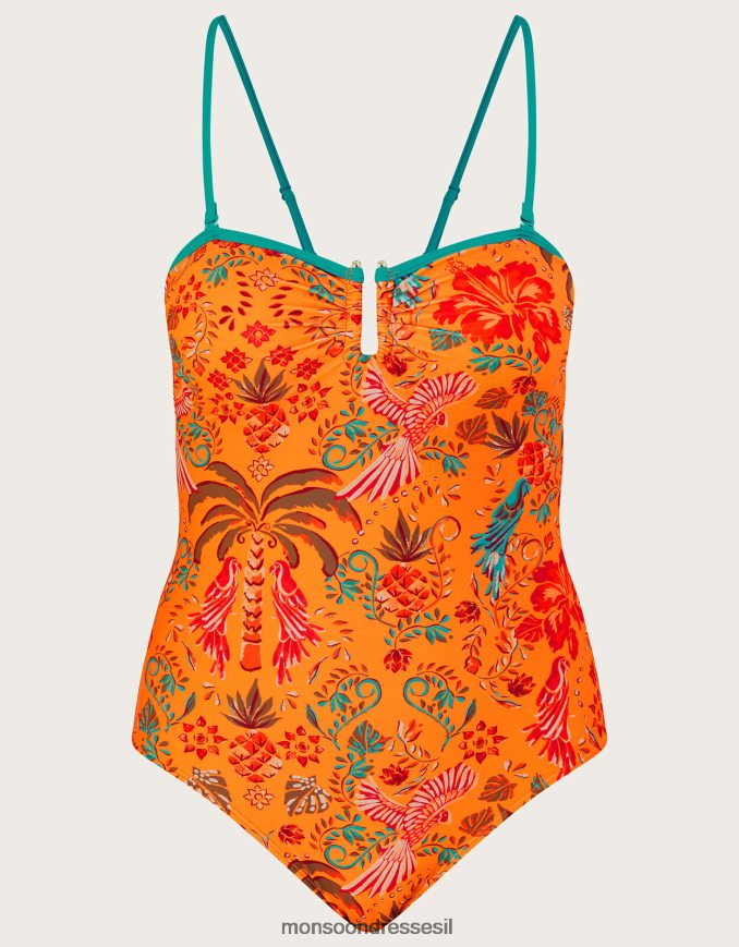 הַלבָּשָׁה Monsoon בגד ים בהדפס דקל מפוליאסטר ממוחזר תפוז נשים HTJ0TZ505