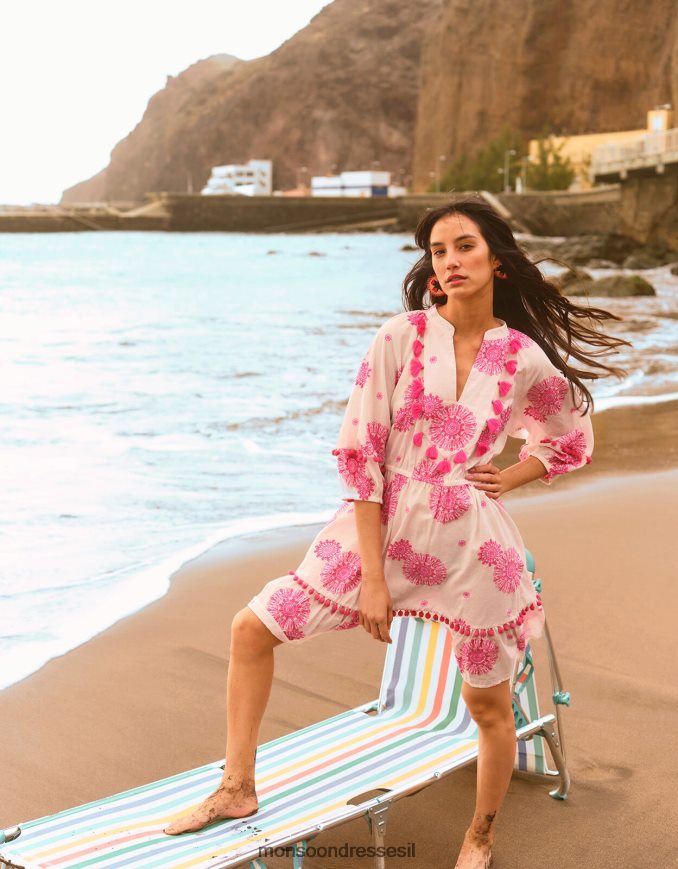 הַלבָּשָׁה Monsoon שמלת קפטן מעוטרת ציצית בהדפס מדליונים לבן נשים HTJ0TZ506