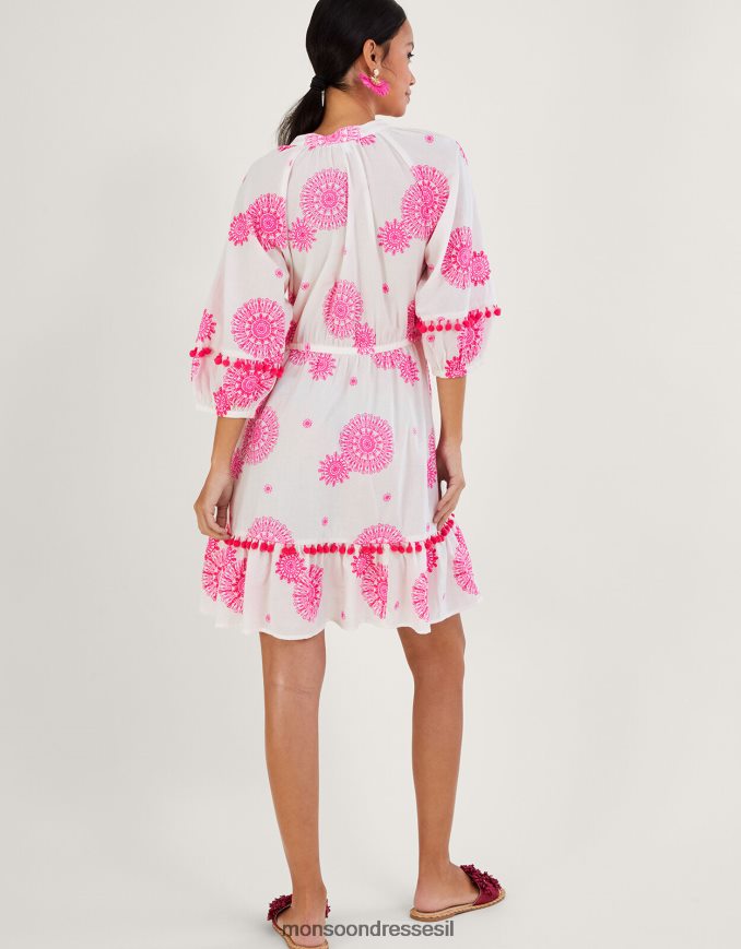 הַלבָּשָׁה Monsoon שמלת קפטן מעוטרת ציצית בהדפס מדליונים לבן נשים HTJ0TZ506