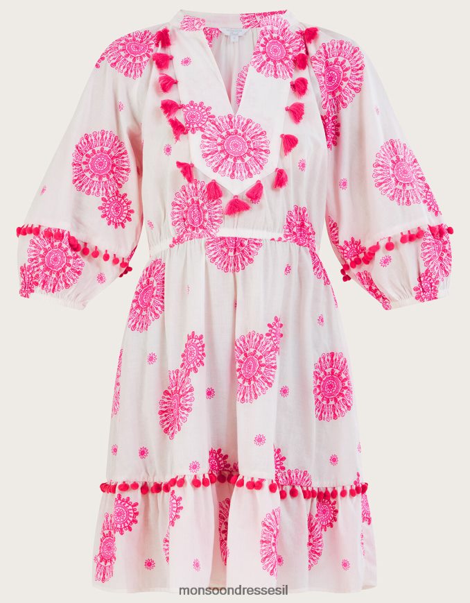 הַלבָּשָׁה Monsoon שמלת קפטן מעוטרת ציצית בהדפס מדליונים לבן נשים HTJ0TZ506