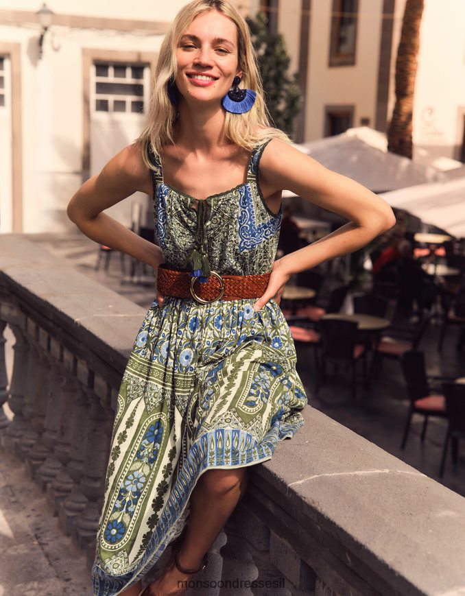 הַלבָּשָׁה Monsoon שמלת תחרה בהדפס מורשת ירוק (חאקי) נשים HTJ0TZ509