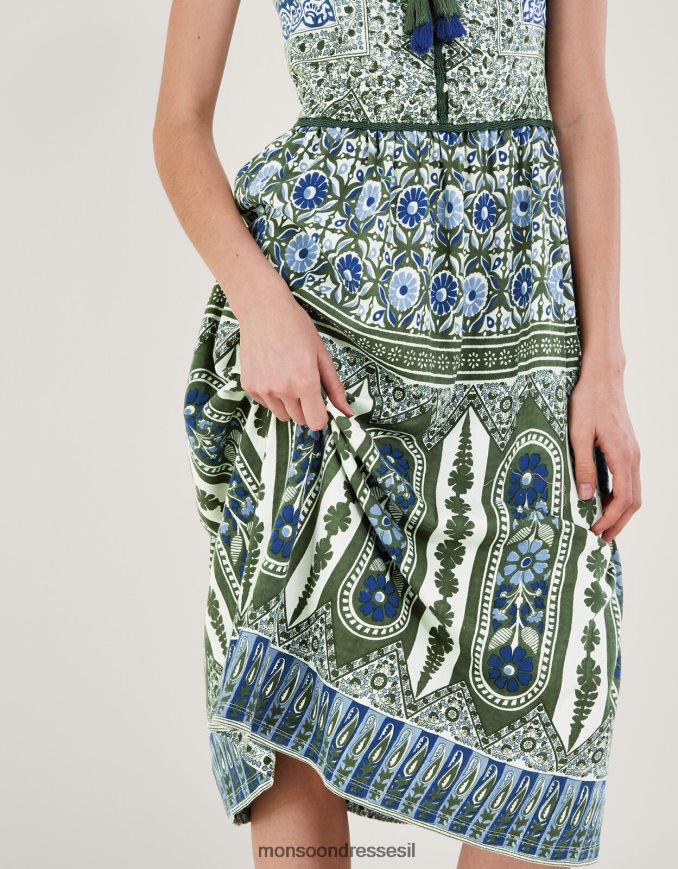 הַלבָּשָׁה Monsoon שמלת תחרה בהדפס מורשת ירוק (חאקי) נשים HTJ0TZ509