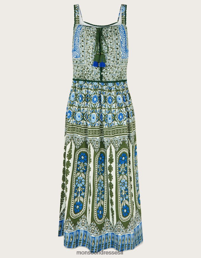 הַלבָּשָׁה Monsoon שמלת תחרה בהדפס מורשת ירוק (חאקי) נשים HTJ0TZ509