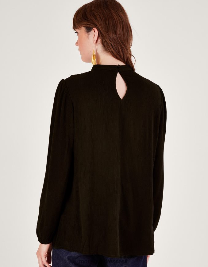 הַלבָּשָׁה Monsoon חלק עליון רקום פרחוני שָׁחוֹר נשים HTJ0TZ514