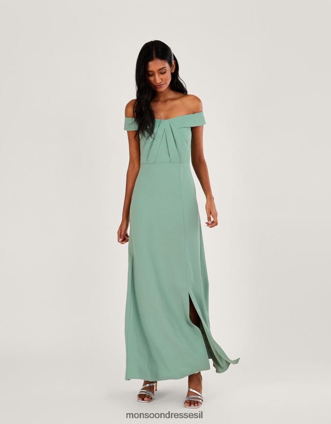 הַלבָּשָׁה Monsoon שמלת מקסי של ביאטריס קרפ ברדו ירוק (מרווה) נשים HTJ0TZ515