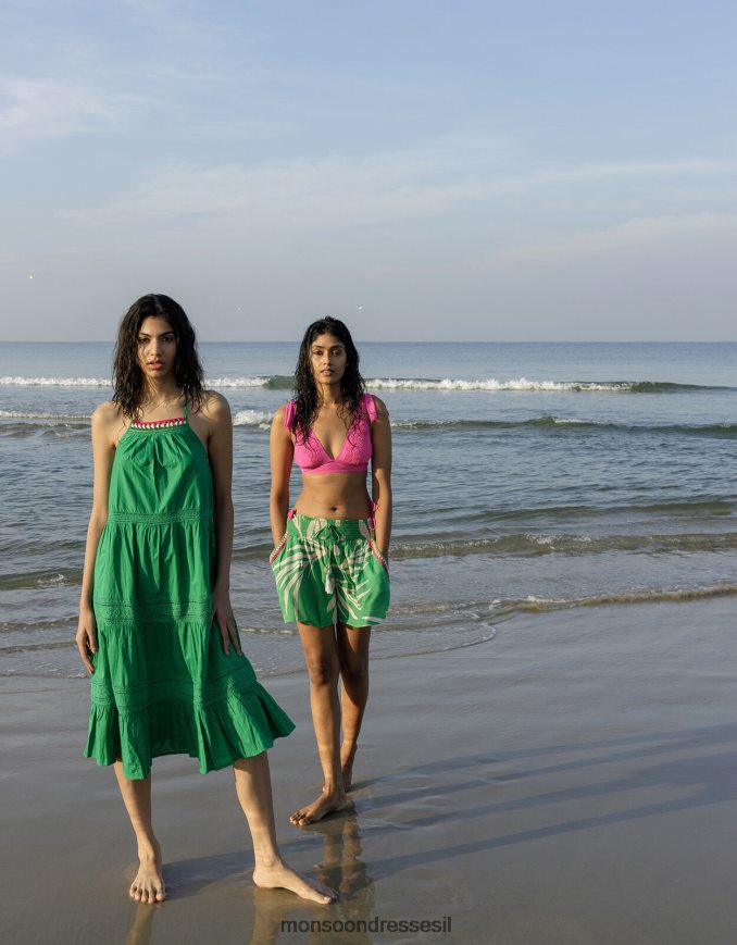 הַלבָּשָׁה Monsoon שמלת מידי בגזרת תחרה רגילה מכותנה בת קיימא ירוק נשים HTJ0TZ516