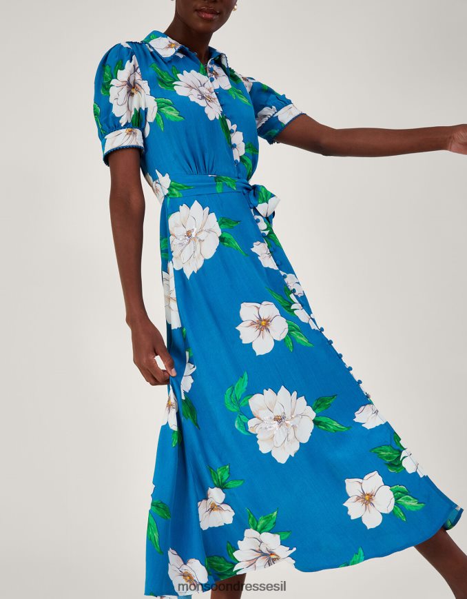 הַלבָּשָׁה Monsoon שמלת חולצה מעוטרת של מילנה בוויסקוזה בת קיימא כְּחוֹל נשים HTJ0TZ517