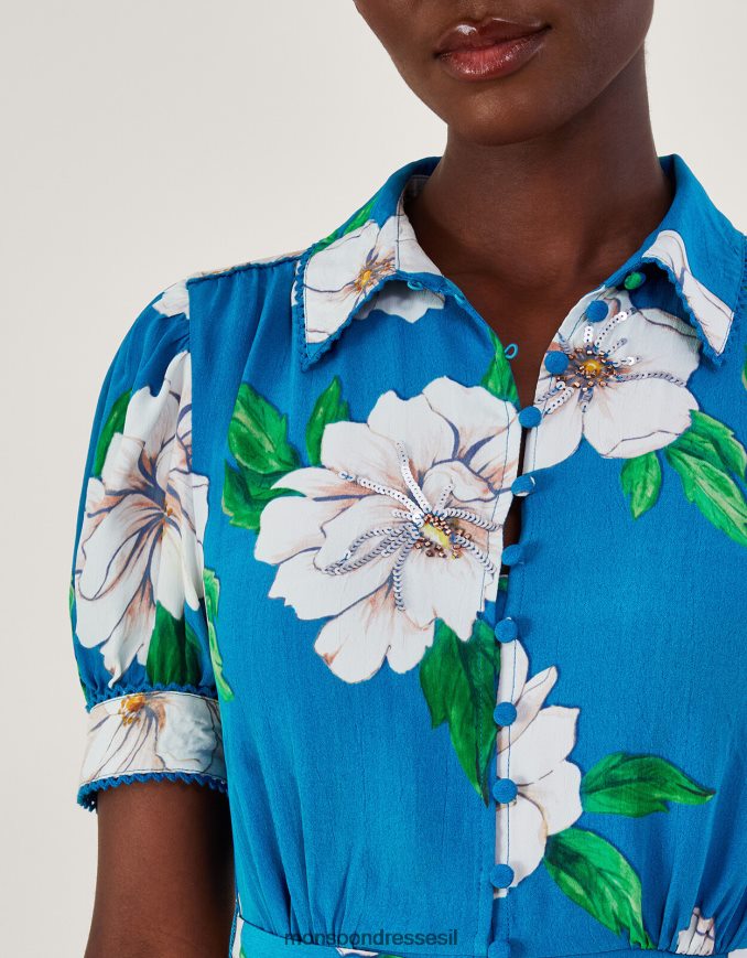 הַלבָּשָׁה Monsoon שמלת חולצה מעוטרת של מילנה בוויסקוזה בת קיימא כְּחוֹל נשים HTJ0TZ517