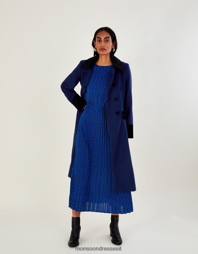 הַלבָּשָׁה Monsoon מעיל חצאית עם עיטור קטיפה כְּחוֹל נשים HTJ0TZ519