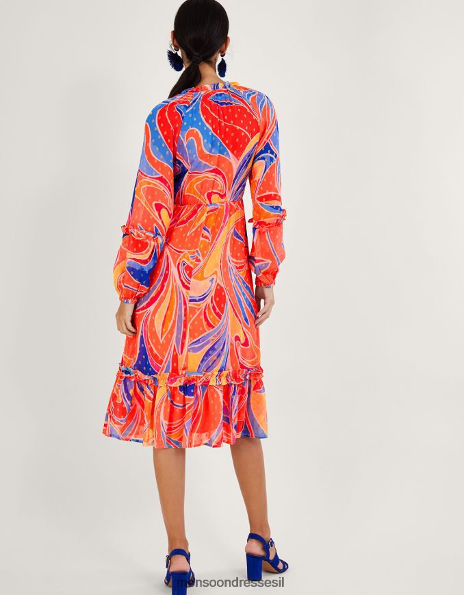 הַלבָּשָׁה Monsoon שמלת קומות בהדפס אריאל בוויסקוזה בת קיימא תפוז נשים HTJ0TZ520