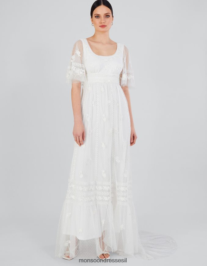 הַלבָּשָׁה Monsoon ג'וליטה שמלת כלה רקומה בגזרת תחרה שֶׁנהָב נשים HTJ0TZ531