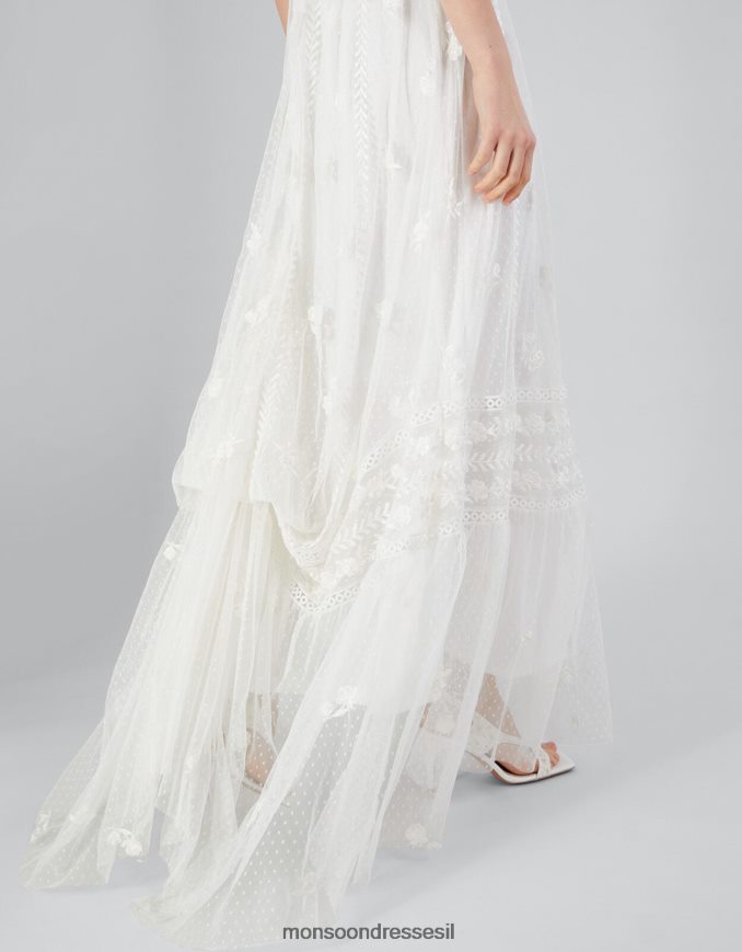 הַלבָּשָׁה Monsoon ג'וליטה שמלת כלה רקומה בגזרת תחרה שֶׁנהָב נשים HTJ0TZ531