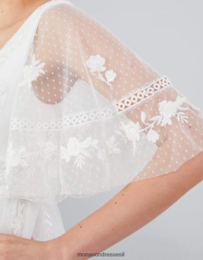 הַלבָּשָׁה Monsoon ג'וליטה שמלת כלה רקומה בגזרת תחרה שֶׁנהָב נשים HTJ0TZ531