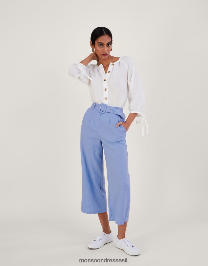 הַלבָּשָׁה Monsoon כפתור שרוול לקשור דרך חולצת פשתן לבן נשים HTJ0TZ535