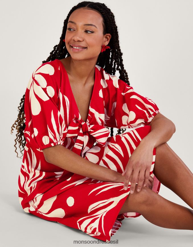 הַלבָּשָׁה Monsoon שמלת מידי מופשטת בהדפס כף היד אָדוֹם נשים HTJ0TZ53