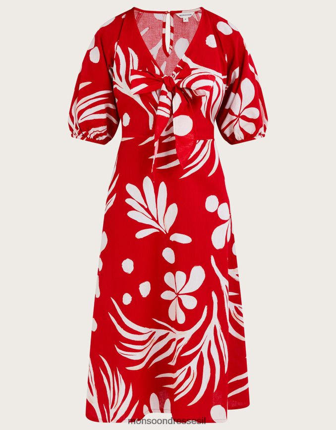 הַלבָּשָׁה Monsoon שמלת מידי מופשטת בהדפס כף היד אָדוֹם נשים HTJ0TZ53