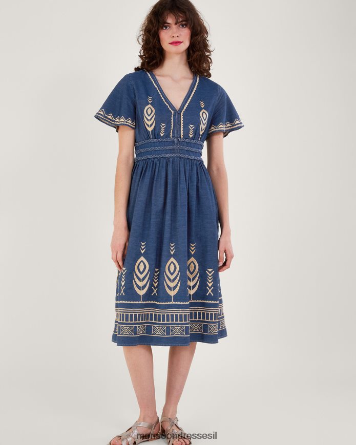 הַלבָּשָׁה Monsoon שמלת נוצות טווס כחול (כחול ג'ינס) נשים HTJ0TZ541