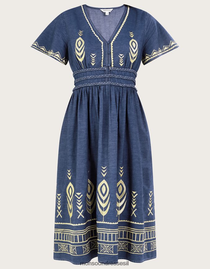 הַלבָּשָׁה Monsoon שמלת נוצות טווס כחול (כחול ג'ינס) נשים HTJ0TZ541