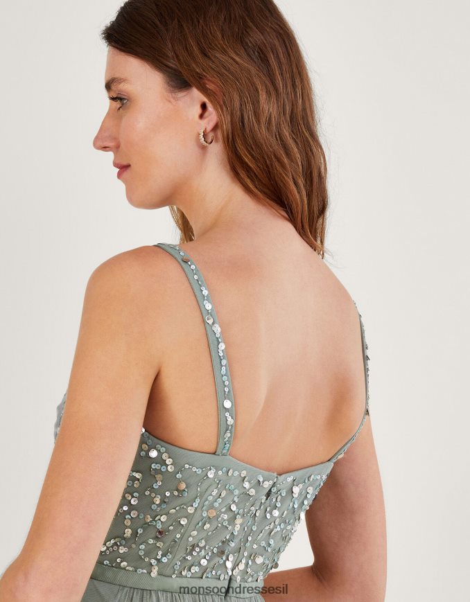 הַלבָּשָׁה Monsoon שמלת מקסי מעוטרת בסתיו בפוליאסטר ממוחזר ירוק נשים HTJ0TZ542