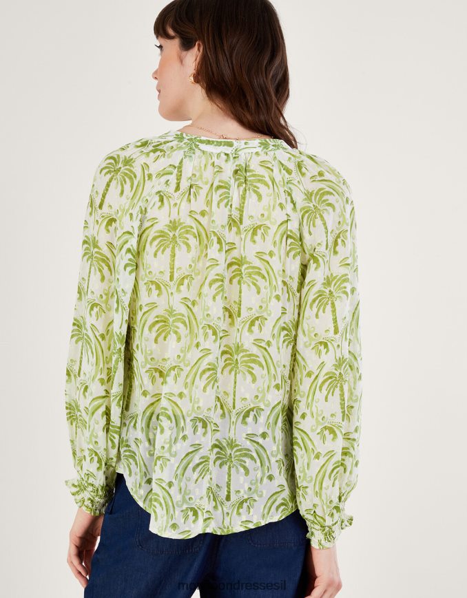 הַלבָּשָׁה Monsoon חולצה בהדפס דקל מתכתי של אוריאנה שֶׁנהָב נשים HTJ0TZ545