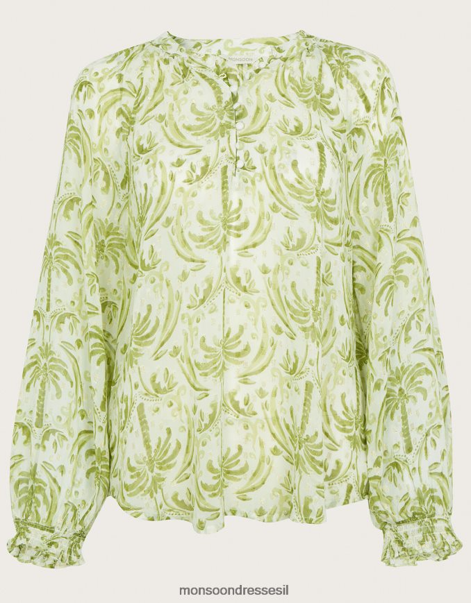 הַלבָּשָׁה Monsoon חולצה בהדפס דקל מתכתי של אוריאנה שֶׁנהָב נשים HTJ0TZ545