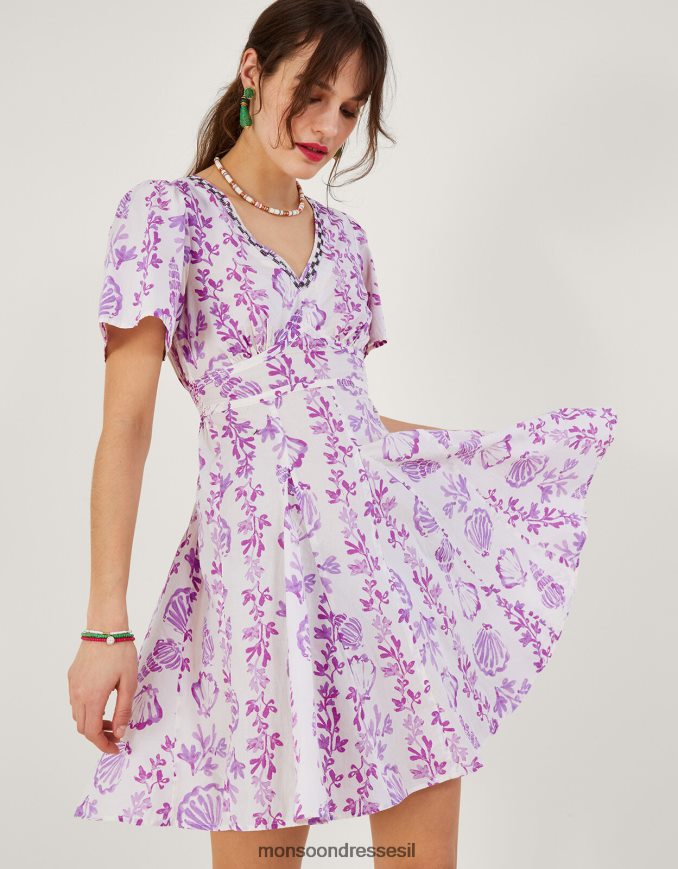 הַלבָּשָׁה Monsoon שמלה קצרה בהדפס מעטפת מעוטרת וָרוֹד נשים HTJ0TZ55