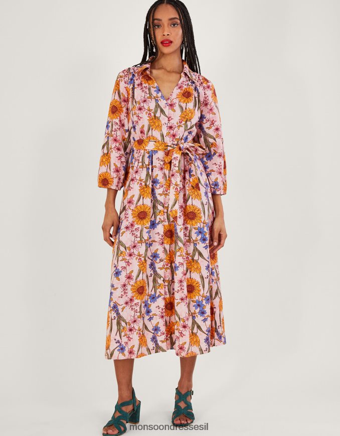 הַלבָּשָׁה Monsoon שמלת חולצה של לילה בתערובת פשתן ורוד (סומק) נשים HTJ0TZ551