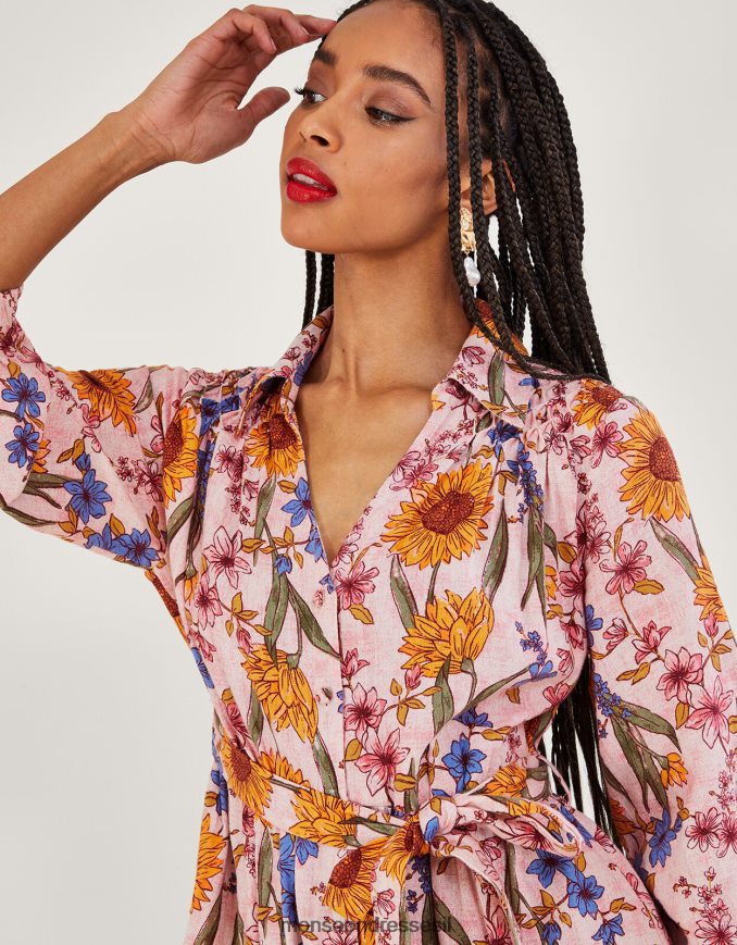 הַלבָּשָׁה Monsoon שמלת חולצה של לילה בתערובת פשתן ורוד (סומק) נשים HTJ0TZ551